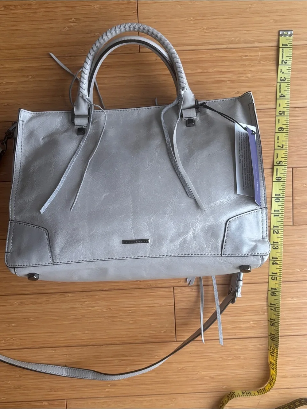 Rebecca Minkoff regan putty gray leather satchel purse new